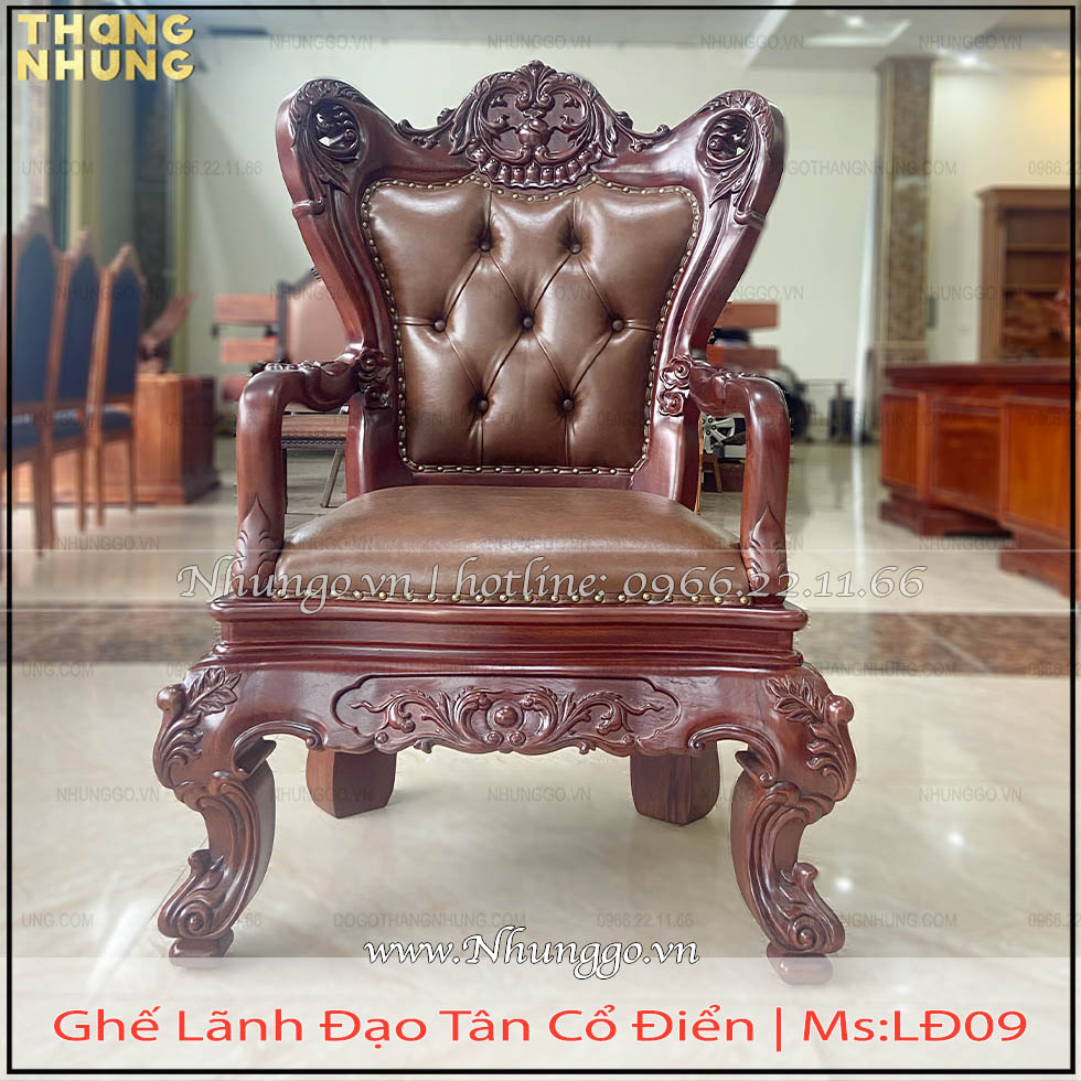 ghế lãnh đạo mẫu tân cổ điển gỗ gõ đỏ GLGG-09