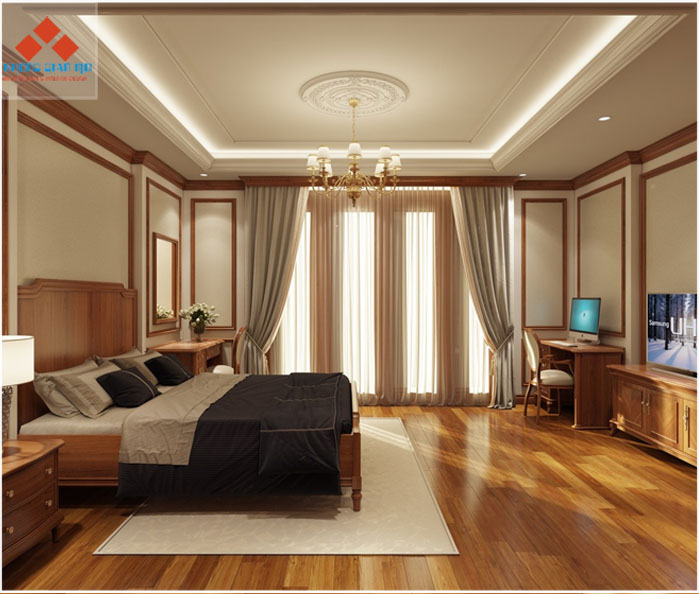 hoàn thiện nội thất biệt thự tân cô điển bằng gỗ gõ đỏ tại Hà Nội
