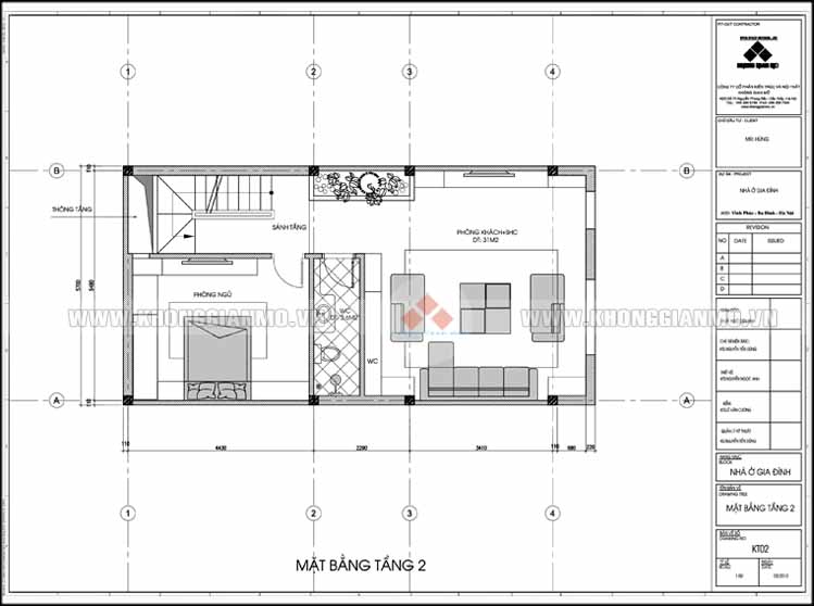 Thiết kế kiến trúc và xây dựng nhà 5 tầng 50 m2 - Mặt bằng tầng 2, Công trình nhà anh Hùng - Hoàng Mai