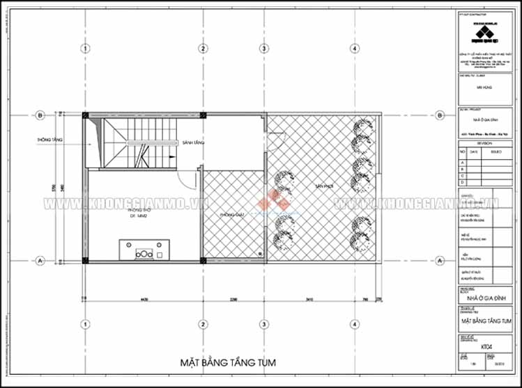 Thiết kế kiến trúc và xây dựng nhà 5 tầng 50 m2 - Mặt bằng tầng Tum