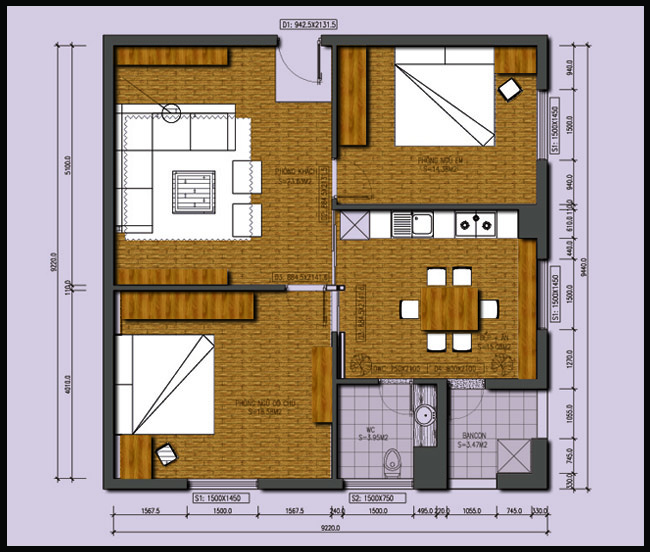 Thiết kế nội thất chung cư  ĐT Trung Yên - Hà Nội- mặt bằng
