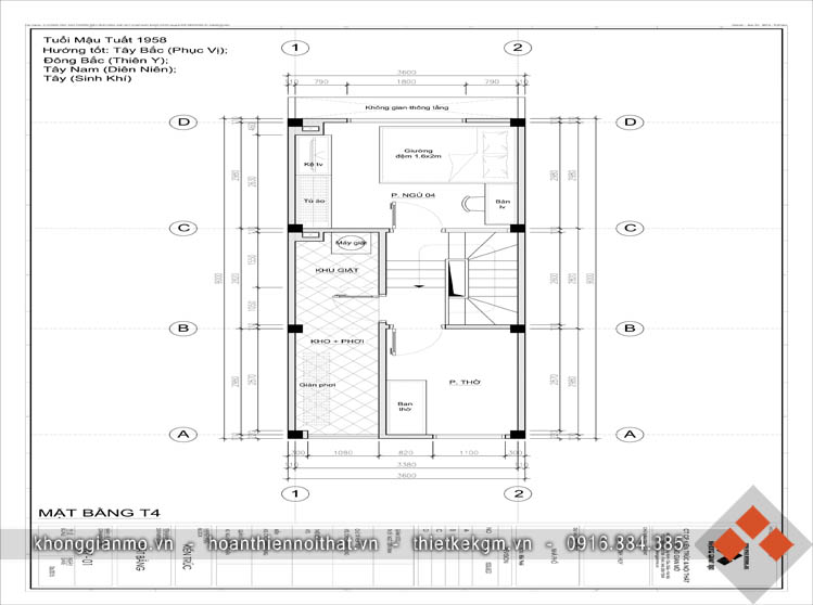 Thiết kế kiến trúc nhà phố 4 tầng - Anh Hoàng