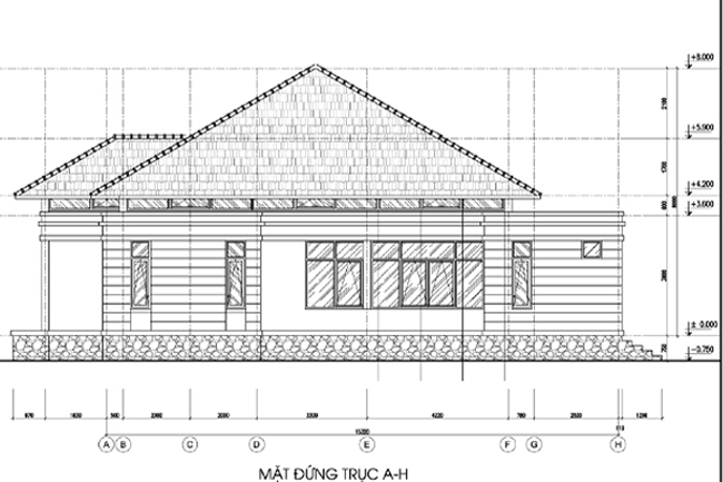 Biệt thự nghỉ dưỡng - Mặt đứng kiến trúc biệt thự A-H