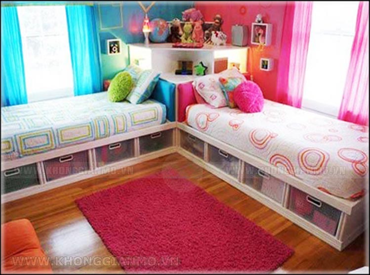 thiết kế nội thất phòng ngủ chung cho bé trai và bé gái -01