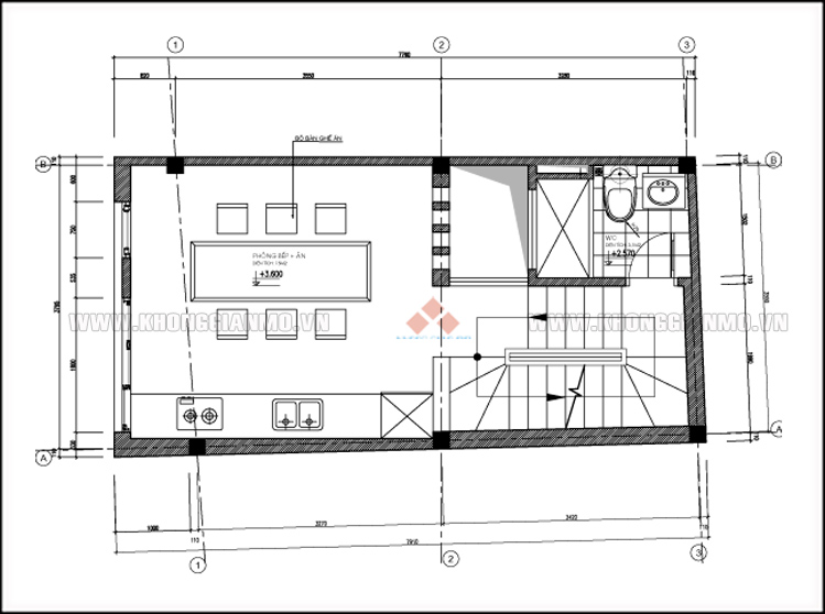 Mặt bằng tầng 2 nhà lô 3m8x7m