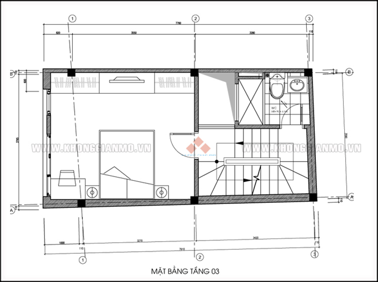 Mặt bằng 3 nhà lô 3m8x7m