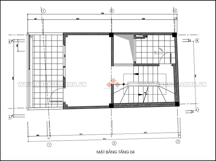 Mặt bằng tầng 4 nhà lô 3m8x7m