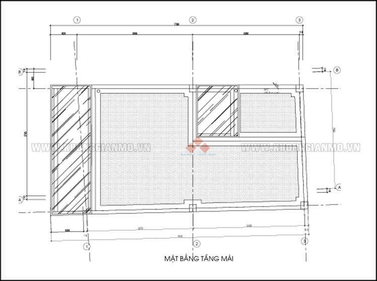 Mặt bằng mái cho nhà lô 3m8x7m