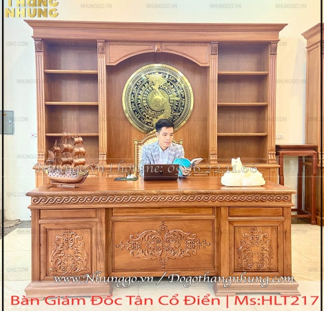 Bàn làm việc giám đốc gỗ tự nhiên - HLT217